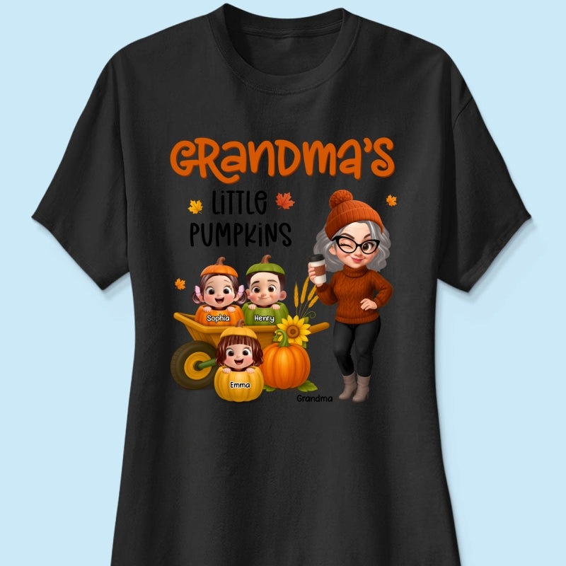 Grandma's Litttle Pumpkins Pretty Grandma And Kids Personalized Shirt, Fall Season gift