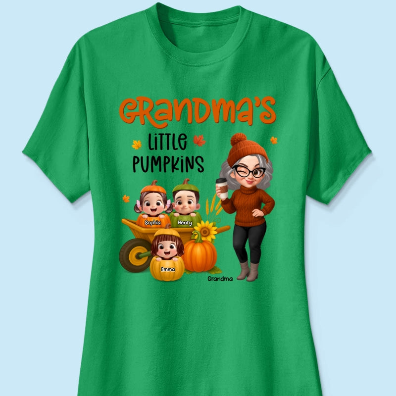 Grandma's Litttle Pumpkins Pretty Grandma And Kids Personalized Shirt, Fall Season gift