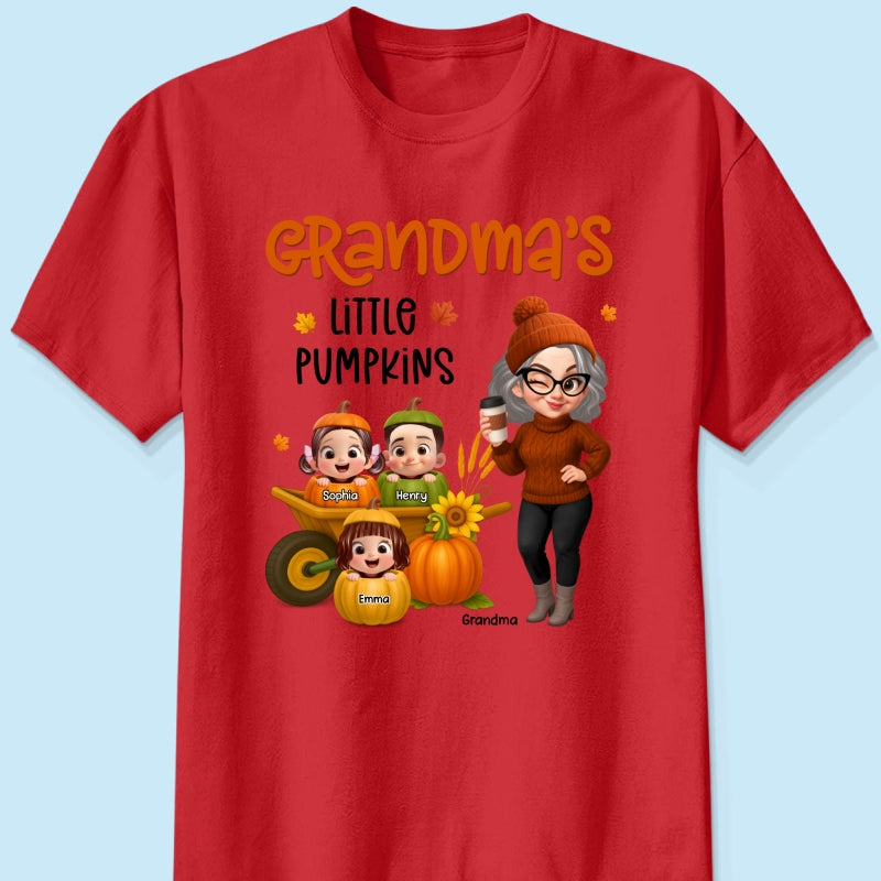 Grandma's Litttle Pumpkins Pretty Grandma And Kids Personalized Shirt, Fall Season gift