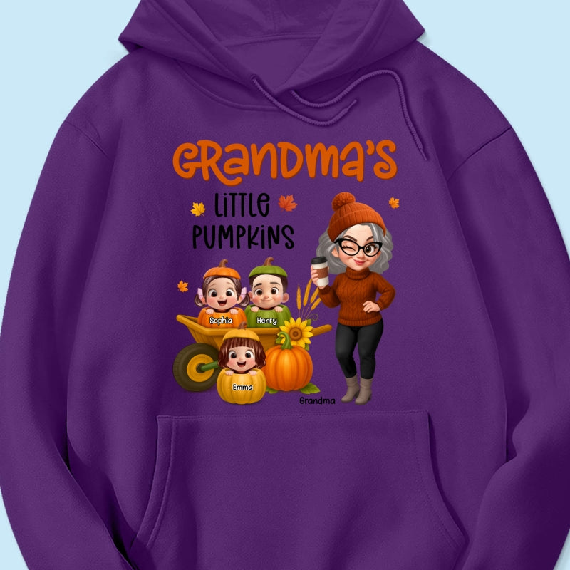 Grandma's Litttle Pumpkins Pretty Grandma And Kids Personalized Shirt, Fall Season gift