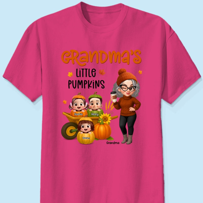 Grandma's Litttle Pumpkins Pretty Grandma And Kids Personalized Shirt, Fall Season gift