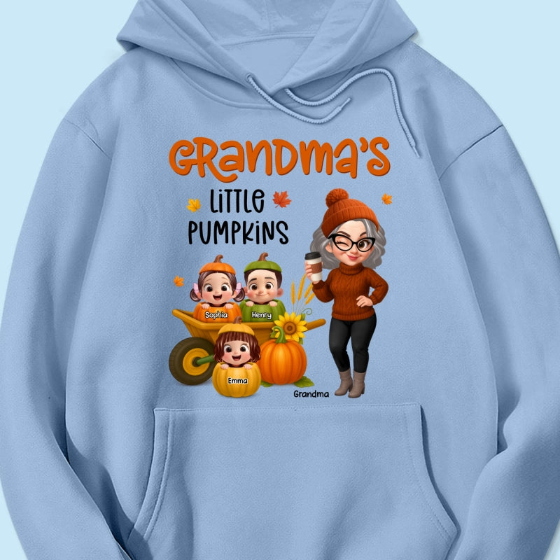 Grandma's Litttle Pumpkins Pretty Grandma And Kids Personalized Shirt, Fall Season gift