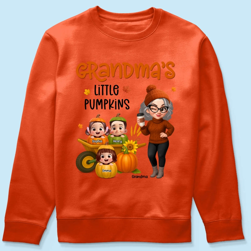 Grandma's Litttle Pumpkins Pretty Grandma And Kids Personalized Shirt, Fall Season gift