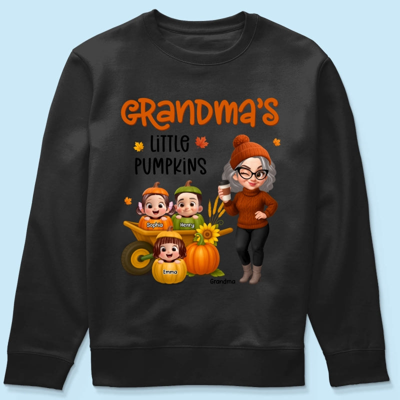 Grandma's Litttle Pumpkins Pretty Grandma And Kids Personalized Shirt, Fall Season gift