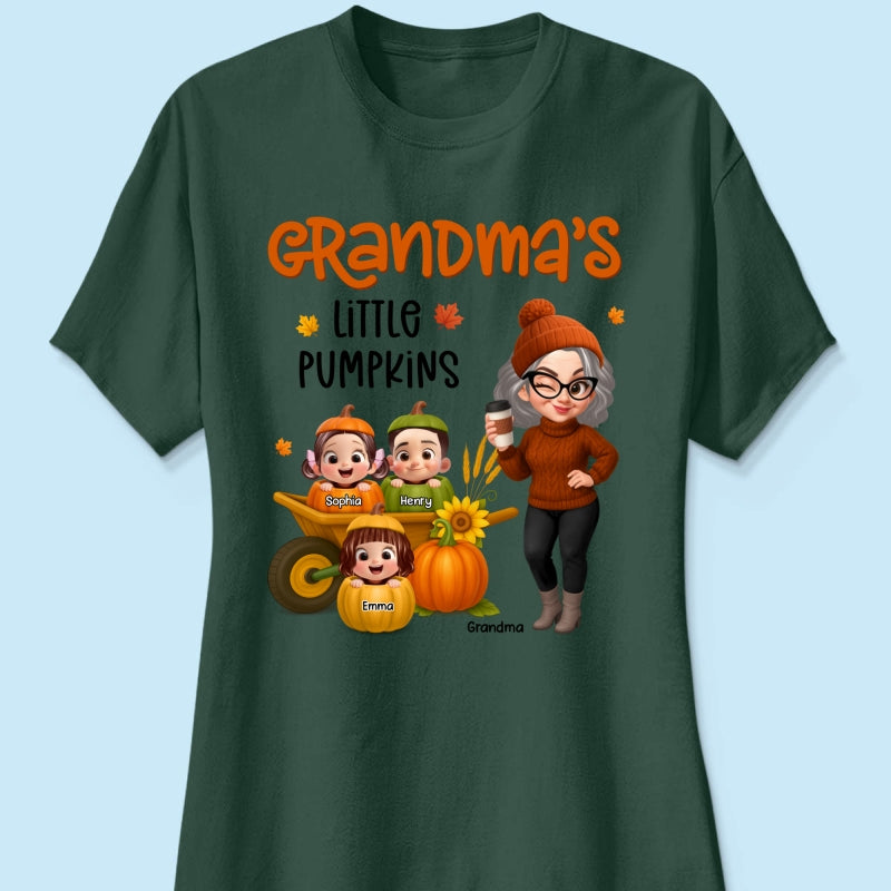 Grandma's Litttle Pumpkins Pretty Grandma And Kids Personalized Shirt, Fall Season gift