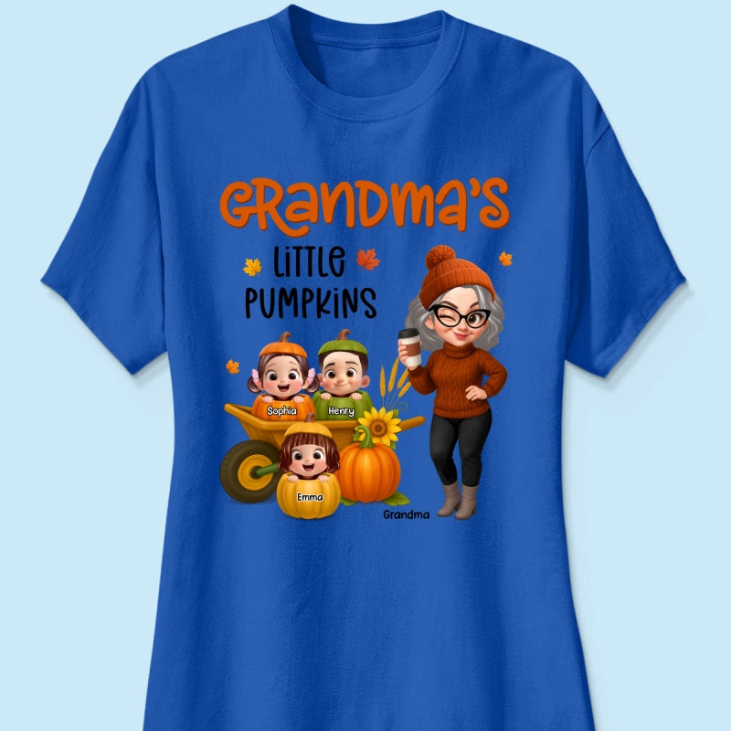 Grandma's Litttle Pumpkins Pretty Grandma And Kids Personalized Shirt, Fall Season gift