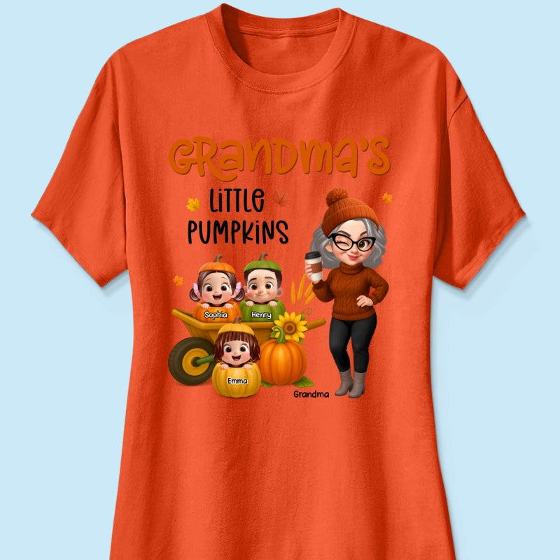 Grandma's Litttle Pumpkins Pretty Grandma And Kids Personalized Shirt, Fall Season gift