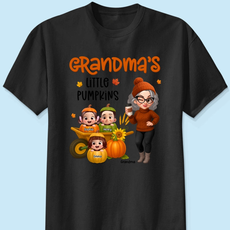 Grandma's Litttle Pumpkins Pretty Grandma And Kids Personalized Shirt, Fall Season gift