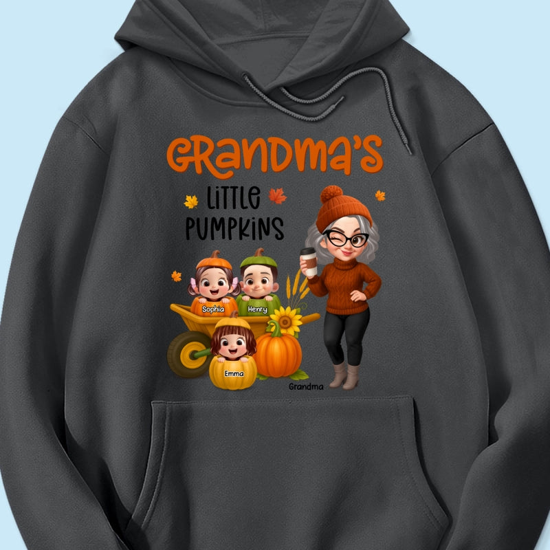 Grandma's Litttle Pumpkins Pretty Grandma And Kids Personalized Shirt, Fall Season gift