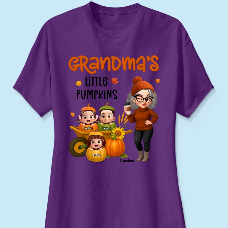 Grandma's Litttle Pumpkins Pretty Grandma And Kids Personalized Shirt, Fall Season gift