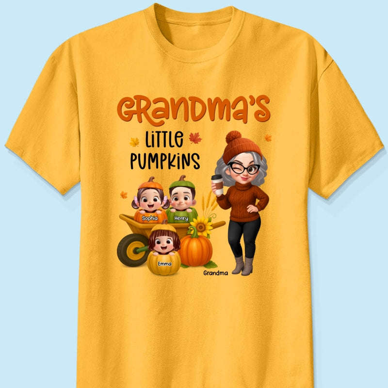 Grandma's Litttle Pumpkins Pretty Grandma And Kids Personalized Shirt, Fall Season gift