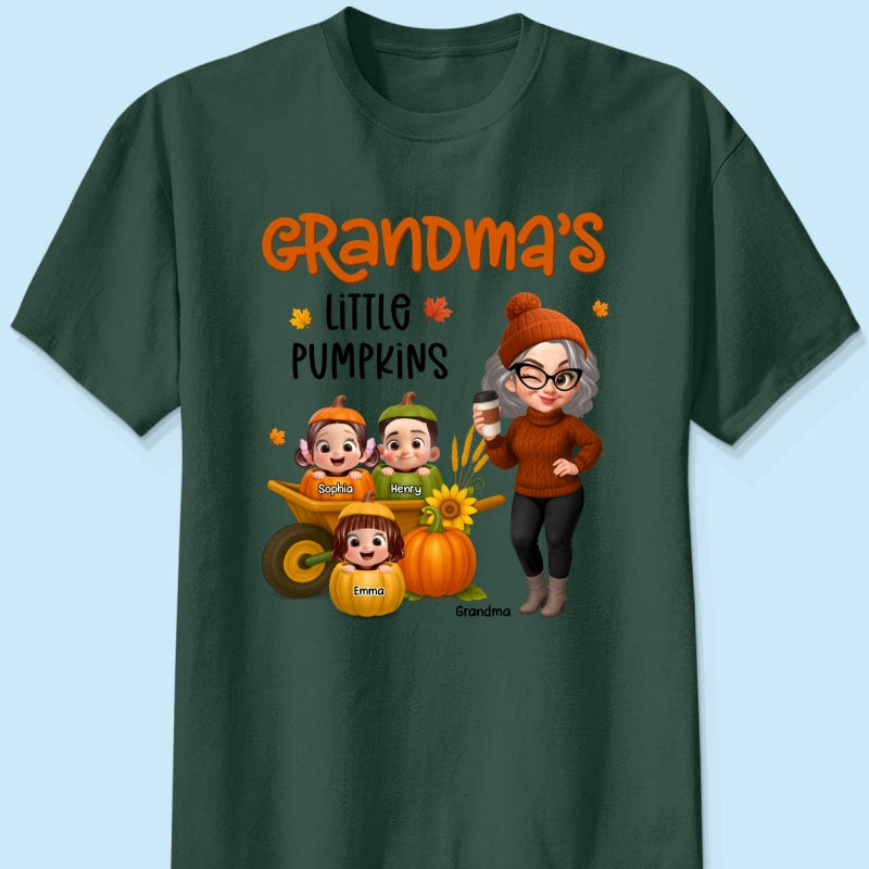 Grandma's Litttle Pumpkins Pretty Grandma And Kids Personalized Shirt, Fall Season gift