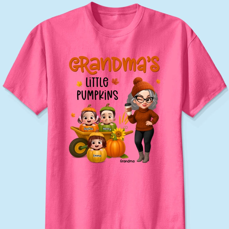 Grandma's Litttle Pumpkins Pretty Grandma And Kids Personalized Shirt, Fall Season gift