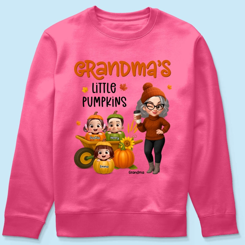 Grandma's Litttle Pumpkins Pretty Grandma And Kids Personalized Shirt, Fall Season gift