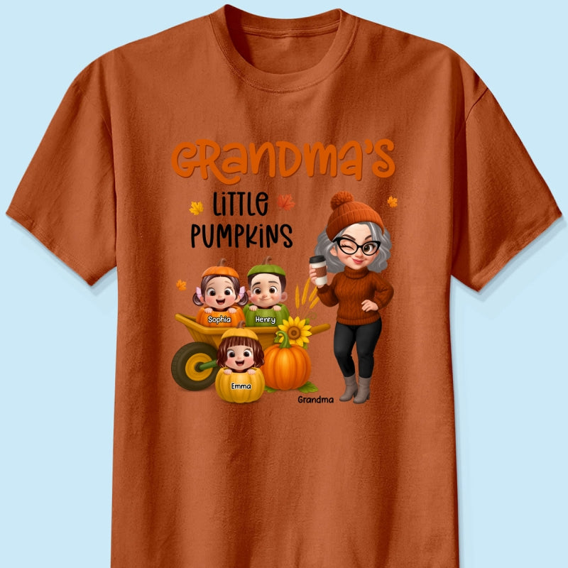 Grandma's Litttle Pumpkins Pretty Grandma And Kids Personalized Shirt, Fall Season gift
