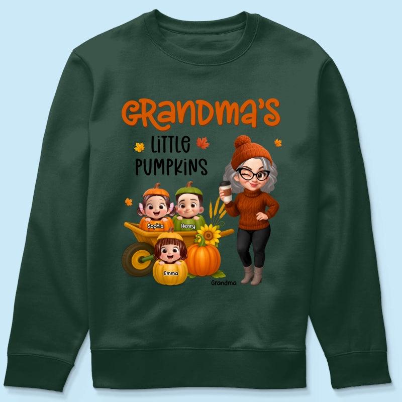 Grandma's Litttle Pumpkins Pretty Grandma And Kids Personalized Shirt, Fall Season gift