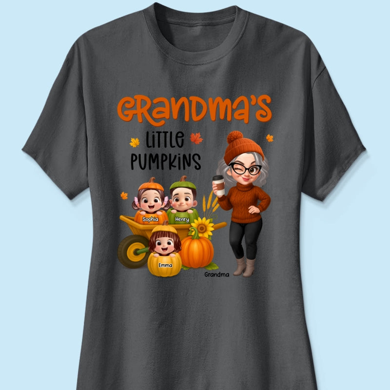 Grandma's Litttle Pumpkins Pretty Grandma And Kids Personalized Shirt, Fall Season gift