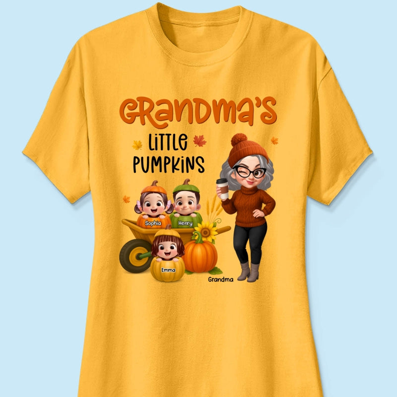 Grandma's Litttle Pumpkins Pretty Grandma And Kids Personalized Shirt, Fall Season gift