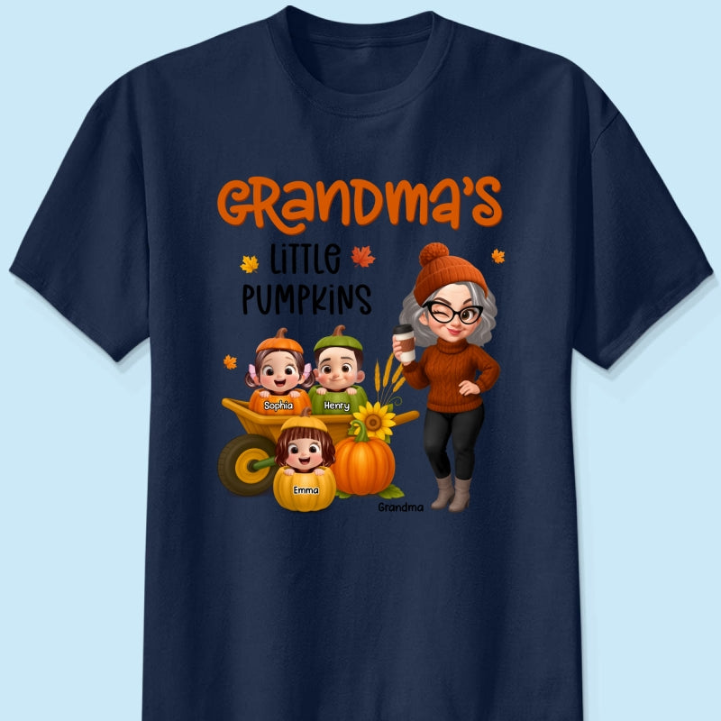 Grandma's Litttle Pumpkins Pretty Grandma And Kids Personalized Shirt, Fall Season gift