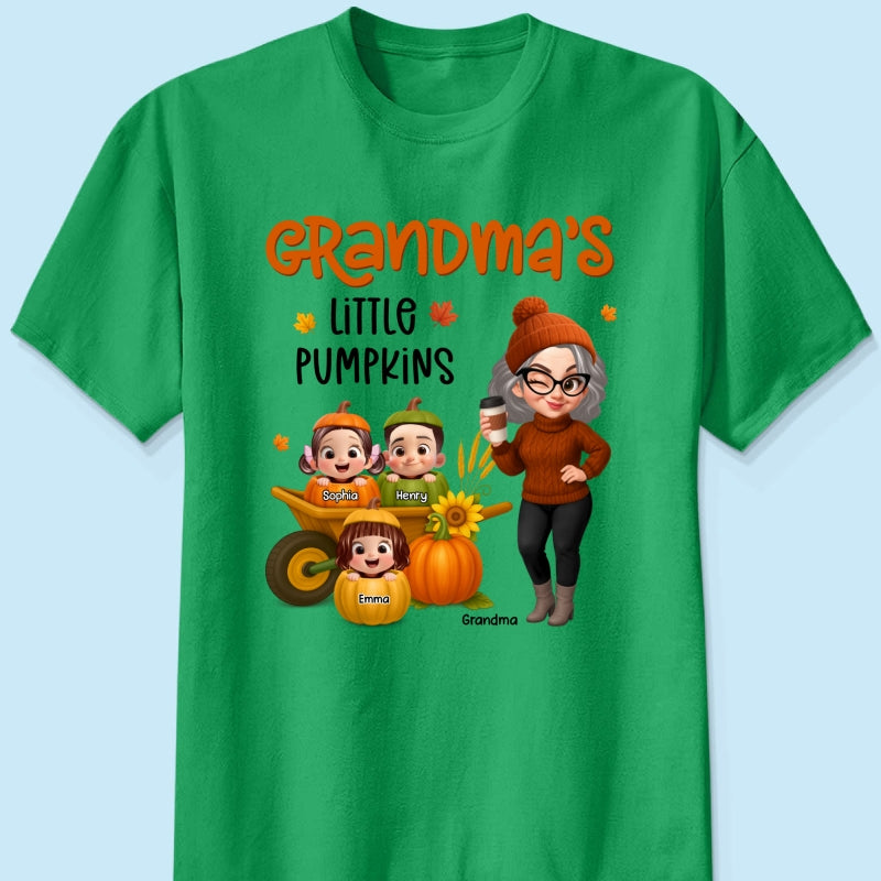 Grandma's Litttle Pumpkins Pretty Grandma And Kids Personalized Shirt, Fall Season gift