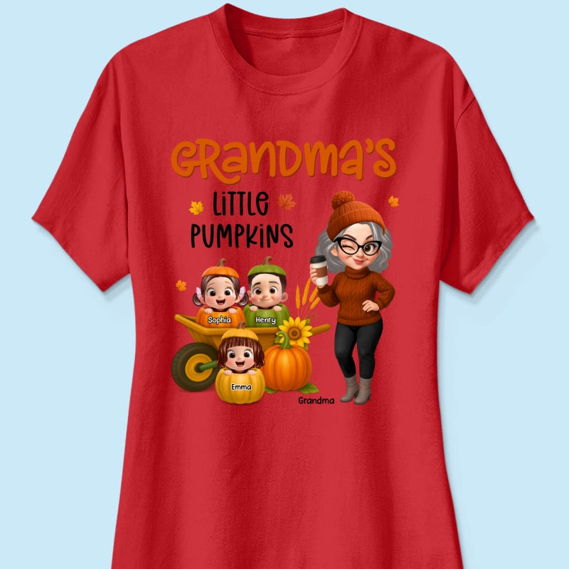 Grandma's Litttle Pumpkins Pretty Grandma And Kids Personalized Shirt, Fall Season gift