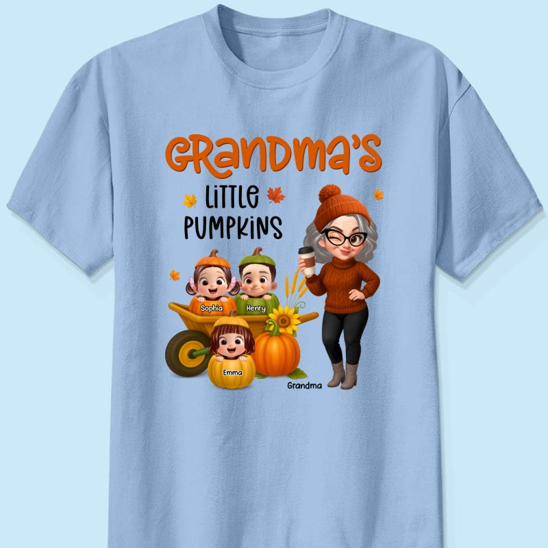 Grandma's Litttle Pumpkins Pretty Grandma And Kids Personalized Shirt, Fall Season gift