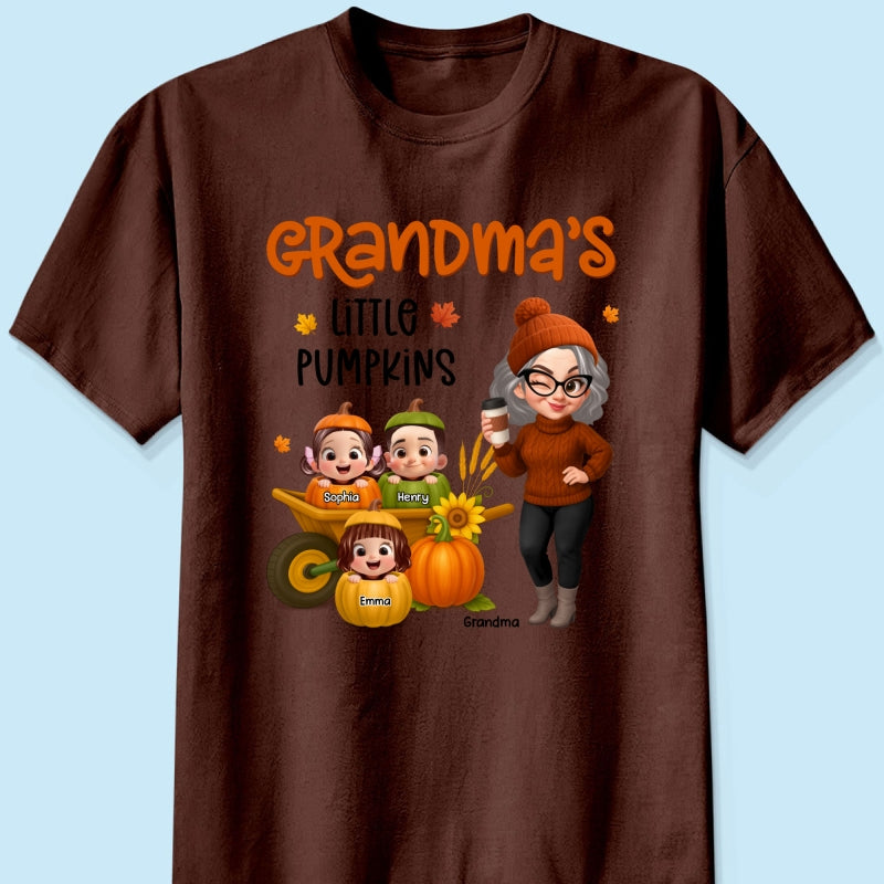 Grandma's Litttle Pumpkins Pretty Grandma And Kids Personalized Shirt, Fall Season gift