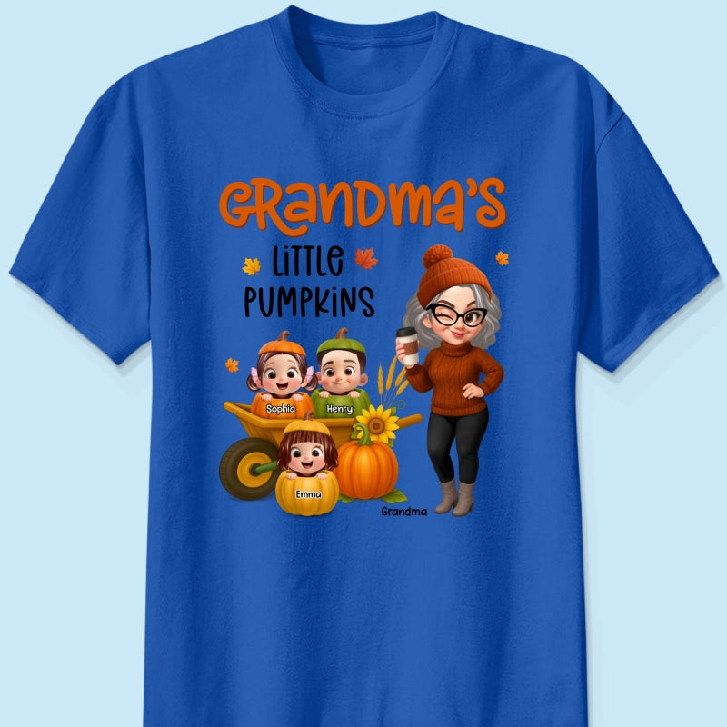 Grandma's Litttle Pumpkins Pretty Grandma And Kids Personalized Shirt, Fall Season gift