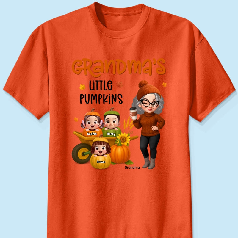 Grandma's Litttle Pumpkins Pretty Grandma And Kids Personalized Shirt, Fall Season gift