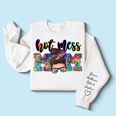 Hot Mess Mom Messy Bun, Western Mom, Personalized Sleeve Printed Sweatshirt