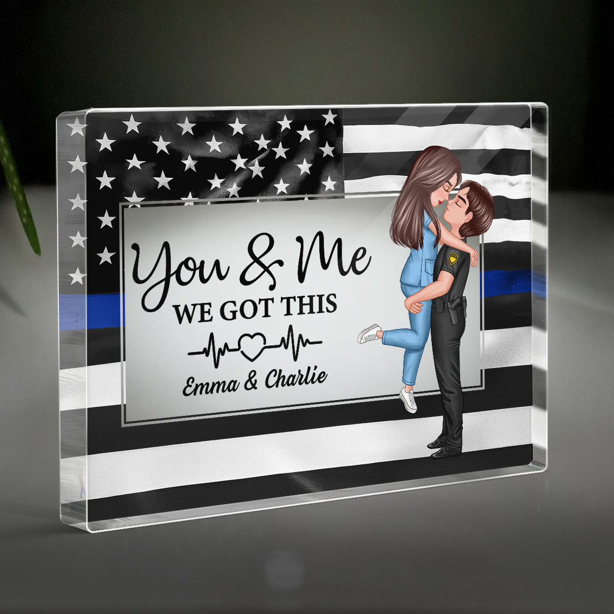 Hero Couple Patriotic USA Flag Personalized Acrylic Block Plaque, Anniversary  Gift For Him, For Her