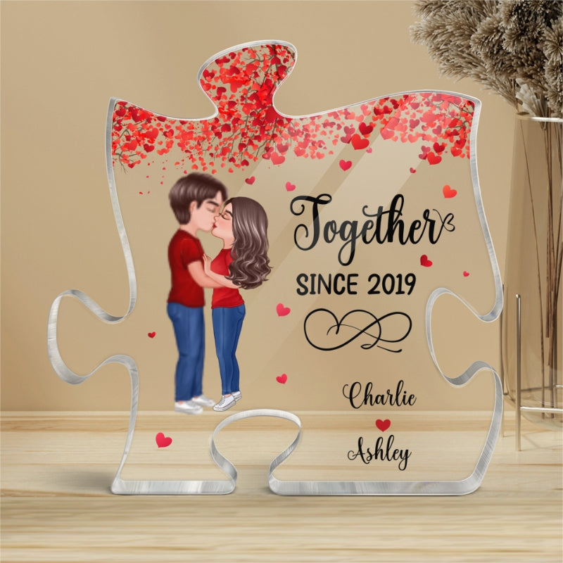 Doll Couple Kissing Under Tree Gift For Him For Her Personalized Acrylic Puzzle Plaque