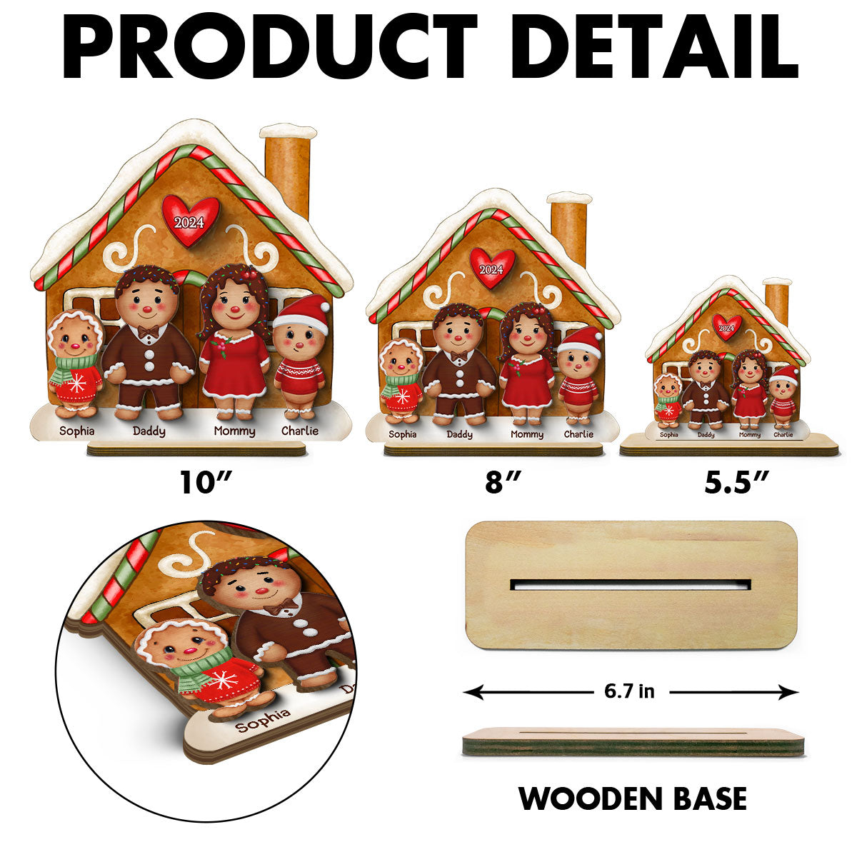 Gingerbread Family Standing House Personalized 2-Layer Standing Wooden Plaque