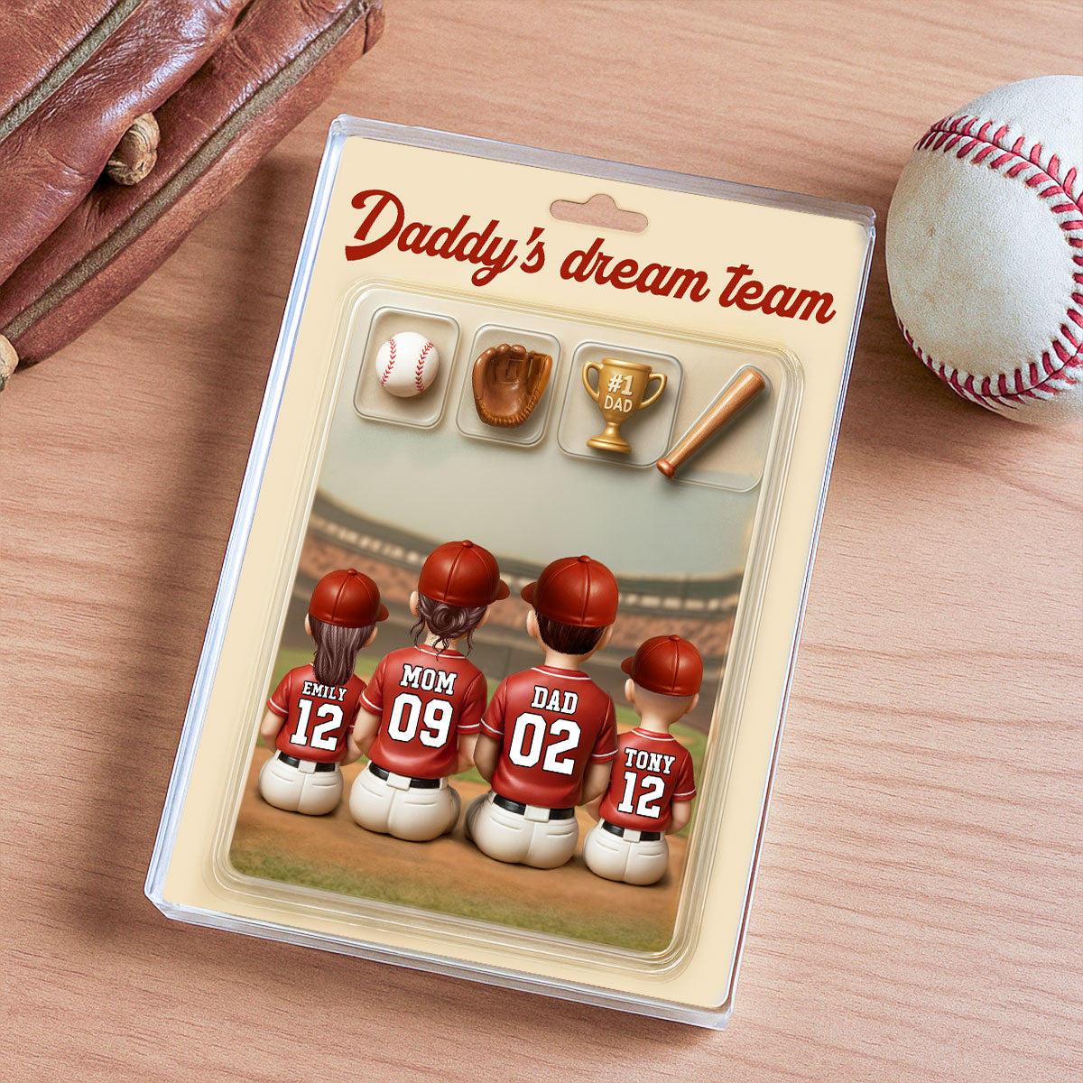 3D Effect Custom Figure Baseball Family Daddy's Dream Team Personalized Rectangle Acrylic Block Plaque