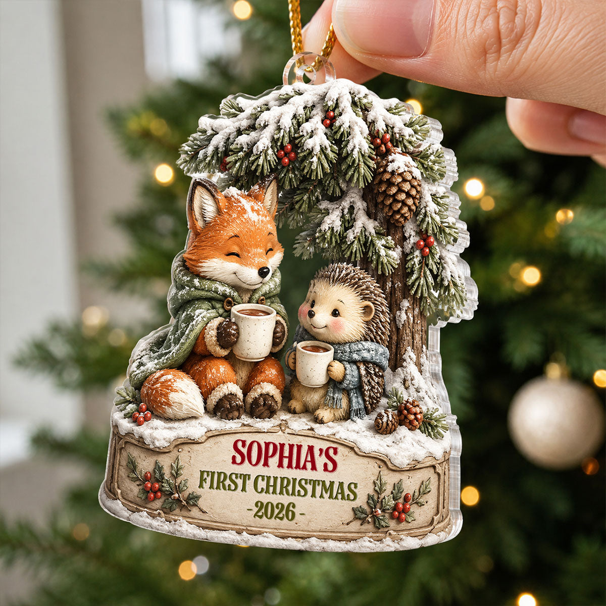 Winter Woodland Baby's First Christmas - Personalized Acrylic Ornament - Christmas Gift for New Mom, New Dad, Newborn