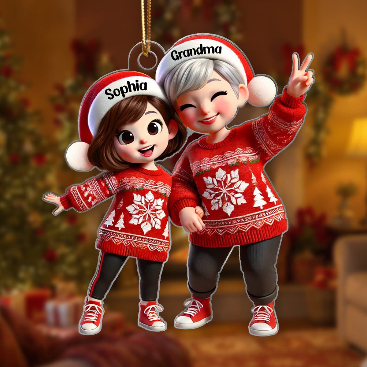 Happy Grandma Grandkids 3D Effect Personalized Acrylic Ornament, Christmas gift for Grandma, Granddaughter, Grandson