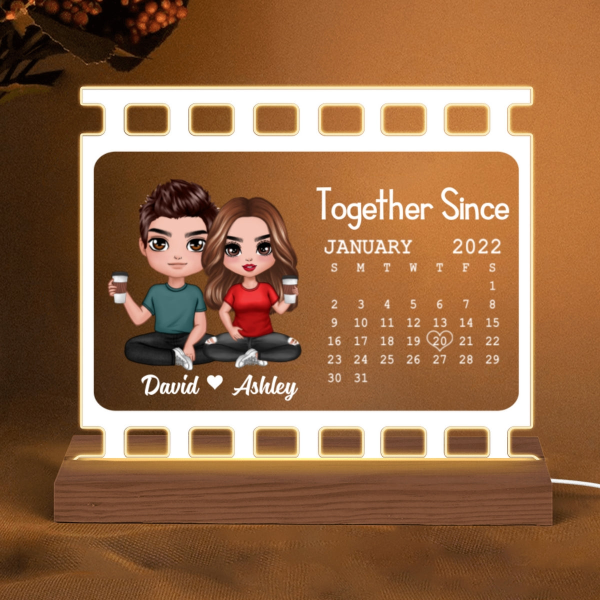 Doll Couple Sitting Film Calendar Personalized Custom Shape LED Night Light