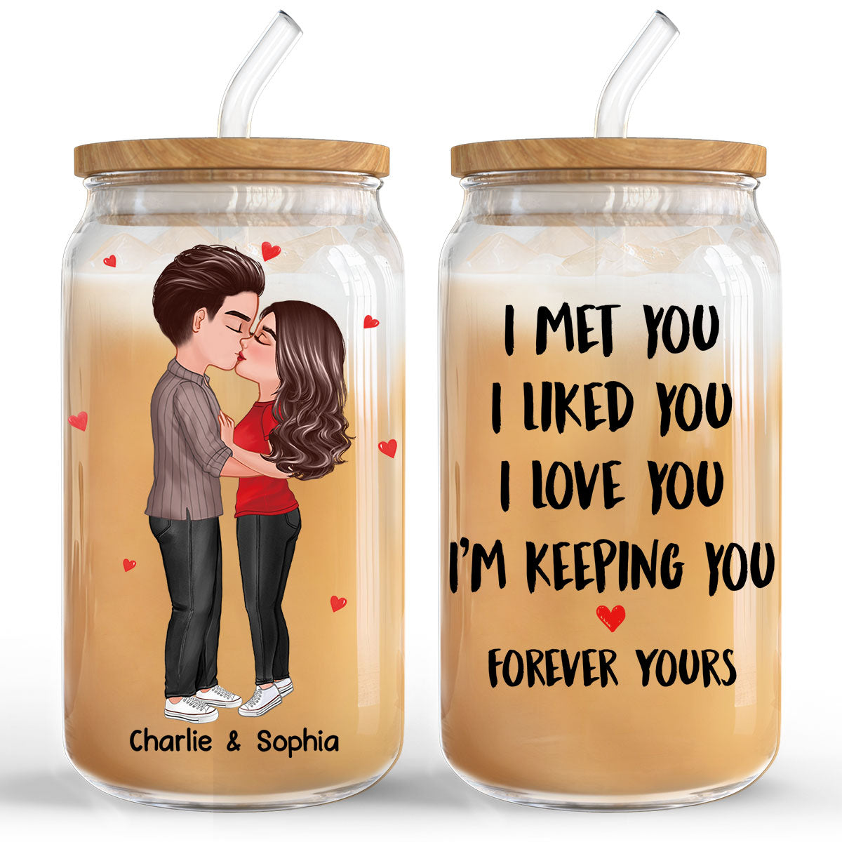 Couple Kissing I Met You Personalized Clear Glass Can
