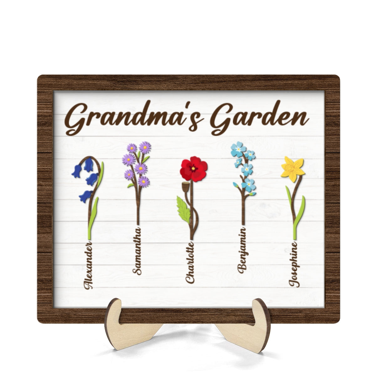 Grandma Mom Birth Month Flowers Simple Personalized 2-layer Wooden Plaque