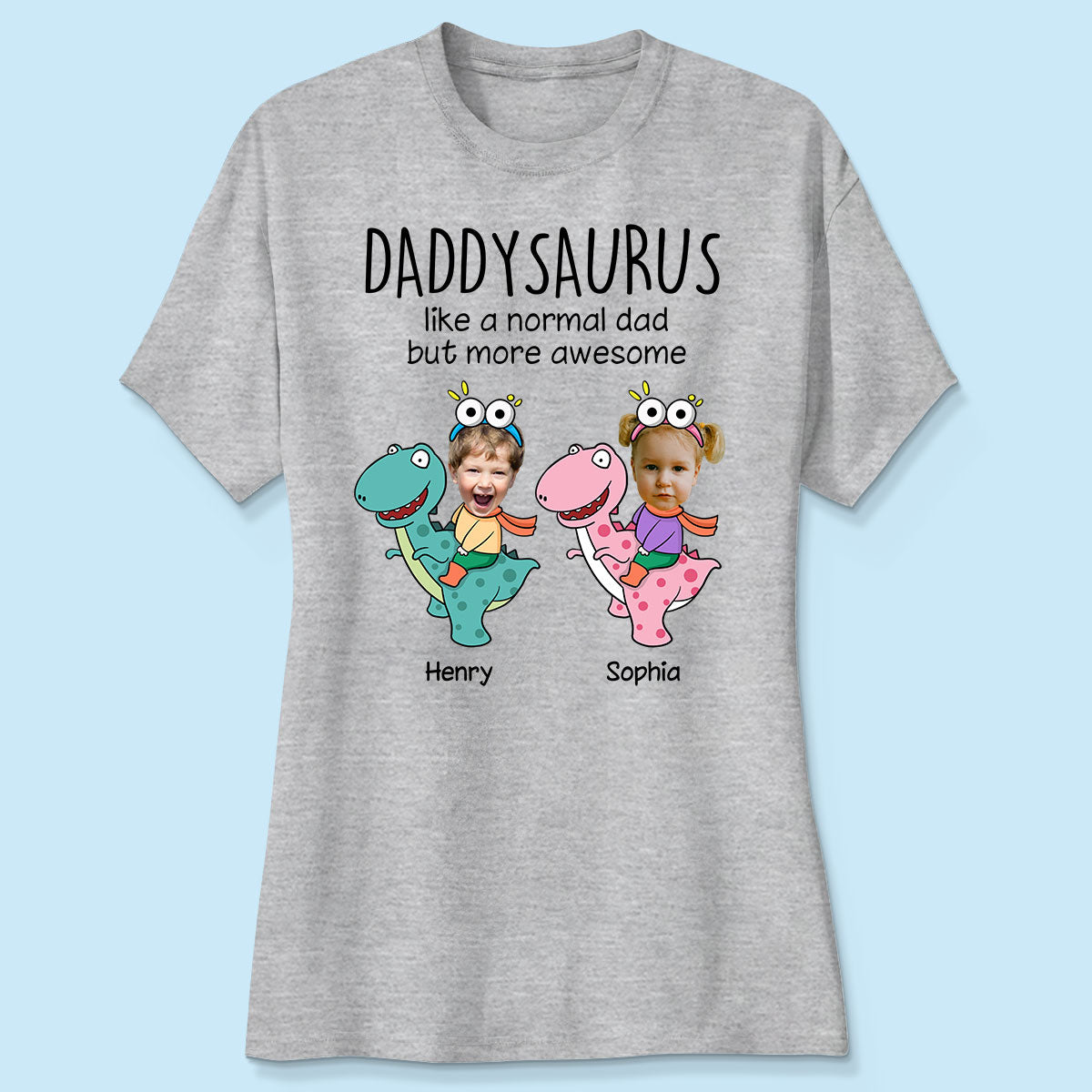 Daddysaurus Grandpasaurus Kid Face Photo Dinosaur Personalized Shirt