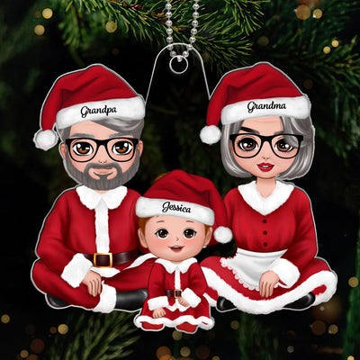 Christmas Doll Grandma Grandpa Claus Baby's First Christmas Acrylic Ornament - Personalized Gift For Grandma, Grandpa