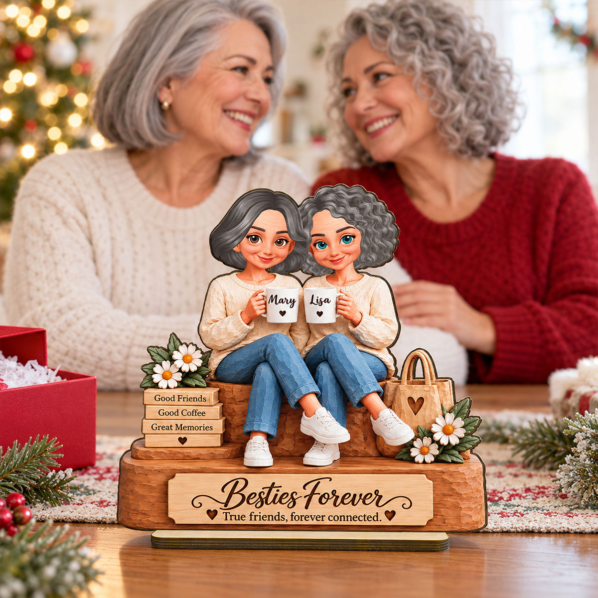 Besties Forever Together - Personalized 2-Layered Wooden Plaque - Christmas Gift Best Friends, Besties