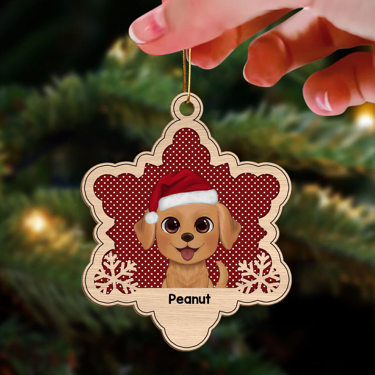 Funny Dog Christmas Gift For Dog Lover Snowflake Personalized Wooden Ornament