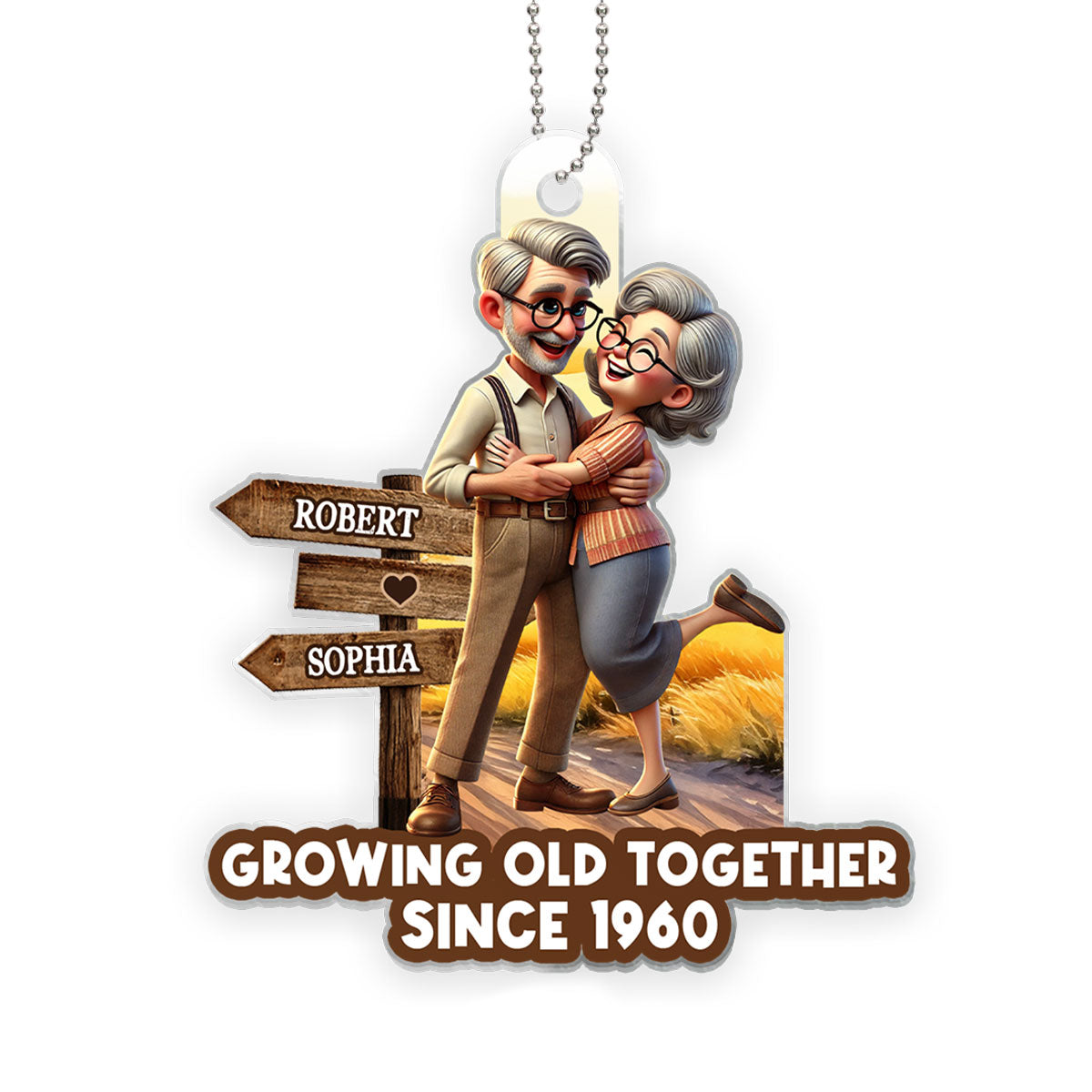 Growing Old Together Personalized Car Hanger Ornament, Anniversary  For Him, For Her, Husband, Wife