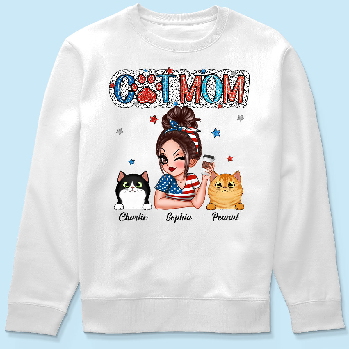 4th Of July Cat Mom Personalized Shirt, Gift For Cat Lover