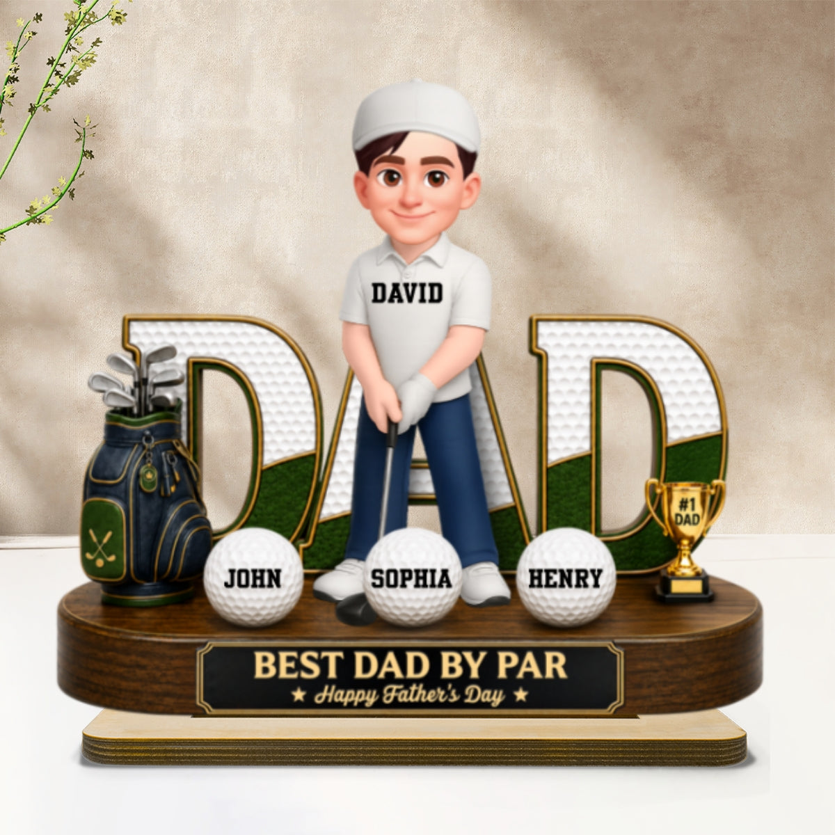 Golf Dad Legend Best Dad By Par - Personalized 2-Layered Wooden Plaque - Father's Day Gift For Dad