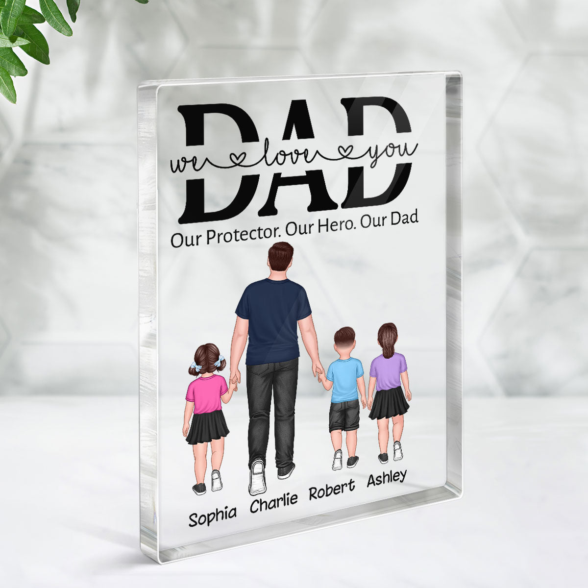 Dad Our Protector My Hero My Dad Walking Dad Kids Personalized Vertical Rectangle Acrylic Plaque