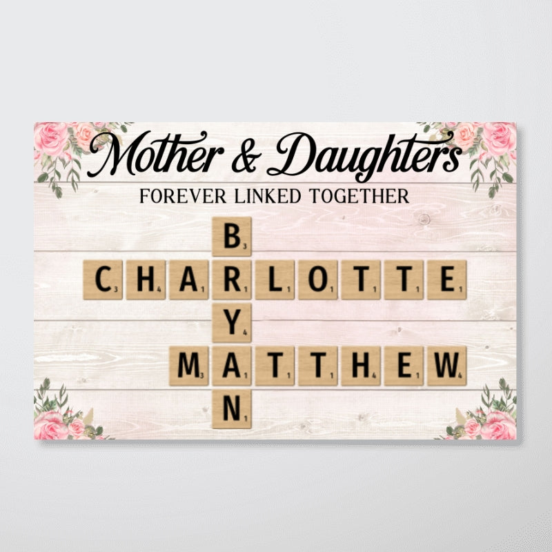 Mother & Daughters Sons Forever Linked Together Crossword Puzzle Art Personalized Poster