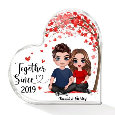 Doll Embracing Couple Under Red Tree  Anniversary Gift For Him For Her Personalized Heart Plaque
