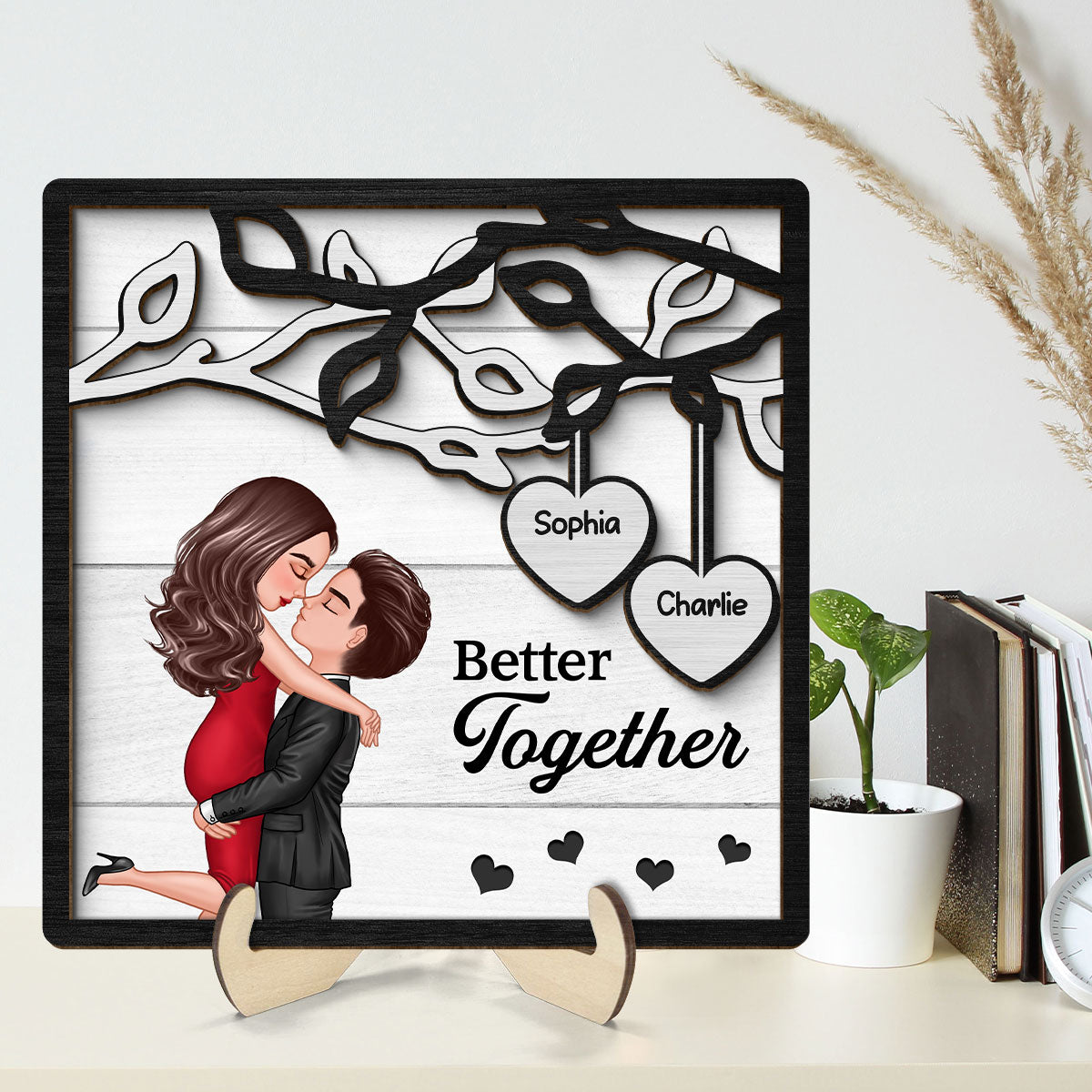Couple Kissing Under Tree Hugging Kissing Couple Personalized 2-Layer Wooden Plaque